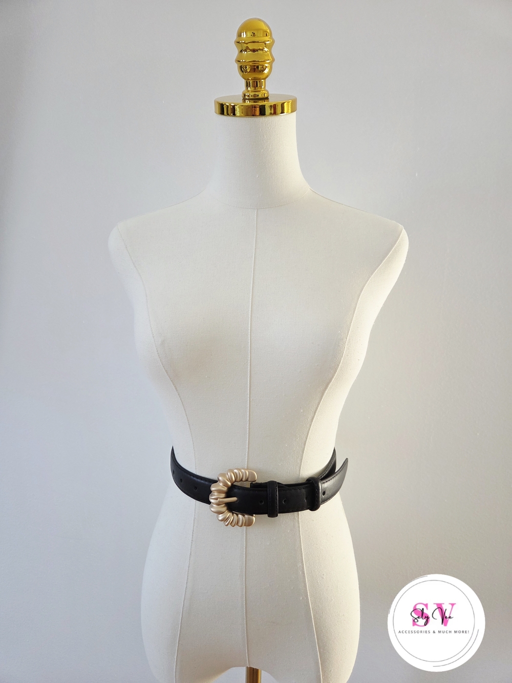 Black Belt with Gold Decorative Buckle